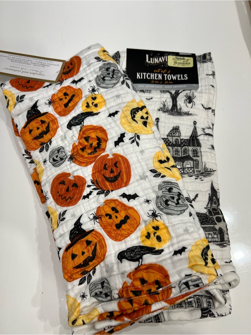 Lunavie Halloween Pumpkin Kitchen Towels - Orange & Yellow